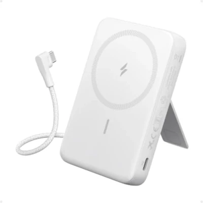 Image de Anker Zolo Power Bank Magnétique, Batterie Externe Portable 10000mAh sans Fil avec Recharge Rapide 30 W Max., câble USB C intégré et Support Ajustable, pour iPhone séries 15/14, AirPods, Bien Plus