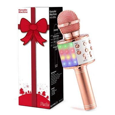 Image de Fede Microphone Karaoké sans Fil Bluetooth avec Lumière LED Multi Couleur, Micro à Main Portable Haut Parleur pour Enfants/Adultes Chanter, Compatible Android/iOS/PC/Smartphone