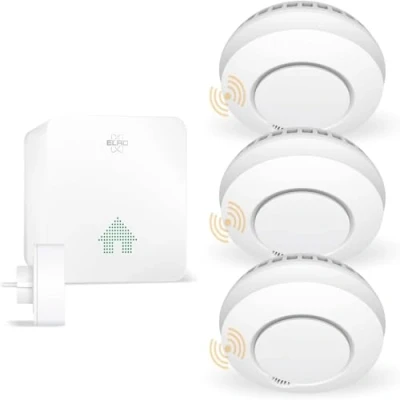 Image de ELRO Connects SF500S Kit détecteur de fumée Complet avec connecteur K2 + 3 détecteurs sans Fil Avertissement par Smartphone Conforme à la Norme EN14604