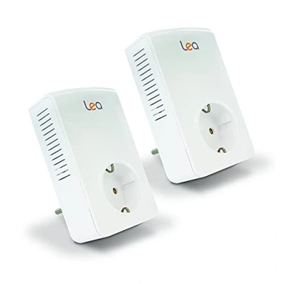 Image de Pack de 2 x CPL LEA Networks NetSocket1800 (1800 Mbps) Ethernet Gigabit avec Prise gigogne filtrée