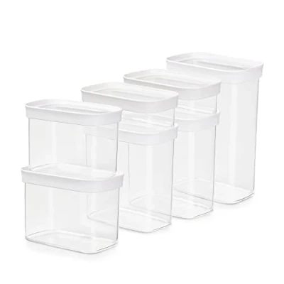 Image de Emsa N11429 Optima Lot de 7 boîtes conservation au sec 2 x 0,45/2 1/2 1,6/2,2 l Rectangulaire 100% sûr/hygiénique/sûr Fermeture fraîche Sans BPA Design transparent