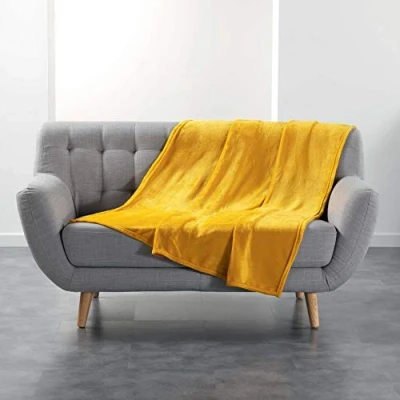 Image de douceur d&#039;intérieur FLANOU Plaid, Polyester, Jaune, 125 x 150 cm