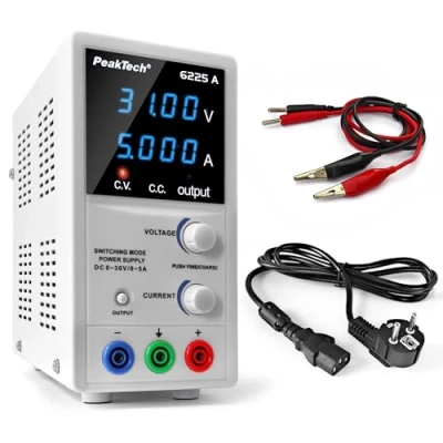 Image de PeakTech 6225 A Alimentation de Laboratoire DC 0 30V / 5A, Réglable, Affichage LED à 4 chiffres, Stabilisée Découpage, Protection contre les Surcharges et Courts circuits