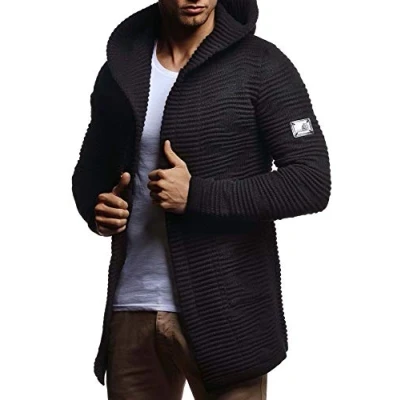 Image de Leif Nelson Veste en tricot à capuche pour homme LN5715 Noir Small