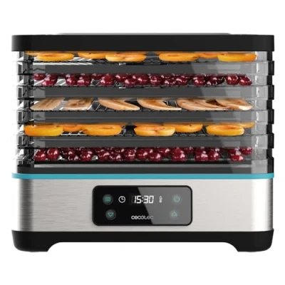 Image de Cecotec Déshydrateur d&#039;Aliments VitaDry Pro. 300 W, de Fruits avec 5 Plateaux Réglables en Hauteur, Écran Digital, Minuterie 30 min à 48 heures, Température 35C 70C, Inox.