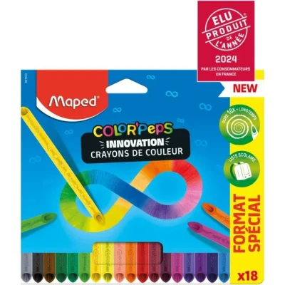 Image de Maped Crayons de Couleur Color&#039;Peps Infinity 100% Mine, Utilisable Zéro Déchet Sans Taillage Dure Très Longtemps Forme Triangulaire Ergonomique Pochette 18