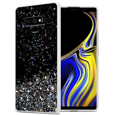 Image de cadorabo Etui Compatible avec Le Samsung Galaxy Note 9 en Noir Paillettes Housse de Protection Silicone TPU Flexible Scintillantes Ultra Slim Back Case
