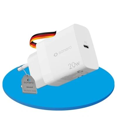 Image de sonero chargeur USB C, 1x 20 watts port rapide, alimentation USB, de téléphone portable avec détection automatique du courant charge, blanc