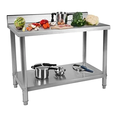 Image de Royal Catering RCAT 100/70 N Table de Travail INOX avec Rebord (100 x 70 85 cm, Capacité Charge 95kg, Pieds réglables, Acier Inoxydable)