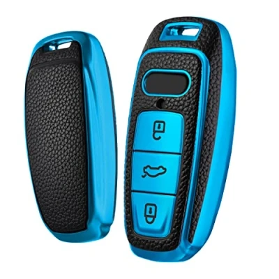 Image de OATSBASF Coque de Protection pour clé Audi en Silicone TPU A6L A6 A7 A8 Q7 Q8 E Tron 2019 2020 (Bleu Cuir)