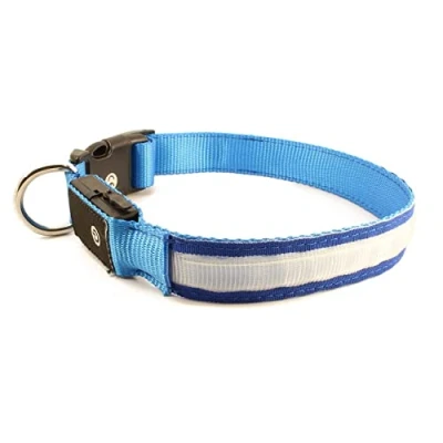 Image de Collier pour Chien Lumineux Rechargeable USB Etanche LED Clignotant Ajustable Sécurité Biscay Home (S (28 40cm), Bleu)