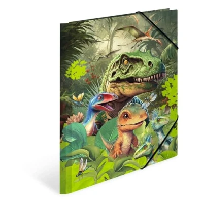 Image de HERMA Dino World 19723 Porte documents A4 en carton pour enfant avec impression intérieure et bande élastique Chemise robuste garçons filles