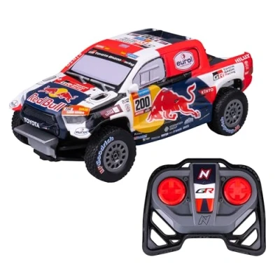 Image de Nikko RC 10591 Night Mode Toyota Gazoo Dakar Voiture de Rallye télécommandée, détails réalistes, Phare LED, 25 cm, télécommande 2,4 GHz, portée 40 m, pour Enfants à partir 6 Ans, Bleue