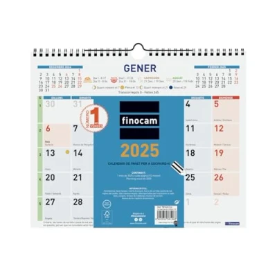 Image de Finocam Calendrier mural couleur pour écrire 2025 mois vue janvier décembre (12 mois) catalan