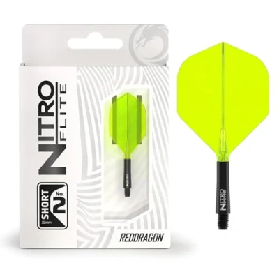 Image de RED DRAGON Darts Nitro Flite Système intégré de vol et d’Arbre No.2 Forme Design Noir &amp; Jaune Couleur, Court Longueur