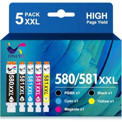 Image de ONLYU PGI 580XXL CLI 581XXL Cartouches d&#039;encre compatibles pour Canon 580 581 XXL PIXMA TS6150 TS6151 TS6250 TS6251 TS8150 TS8151 TS8250 TS8251 TS8252 TS9150 TR7550 TS705 TR8550 (Pack de 5)