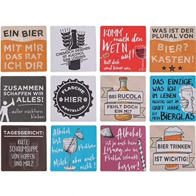 Image de ootb Lot de 12 dessous verre en bois avec dictons et citations « Slogans »