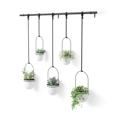 Image de Umbra Triflora Ensemble de 5 pots suspendus, Ajustable Jardinière d&#039;intérieure Suspendue avec Rails, Blanc