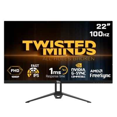 Image de Twisted Minds Écran Gamer, Affichage Rapide 22 Pouces, Dalle IPS, résolution FHD 1920 x 1080, taux de rafraîchissement 100 Hz, Rapport d&#039;aspect 16:9, Temps réponse 1 ms Noir (TM22FHD100IPS)