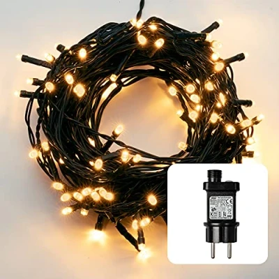 Image de Hellum LED chaîne lumineuse Extérieur avec minuterie I 11,9m 120 bernstein (classique blanc chaud) alimentée par l&#039;électricité fiche &lt; 59 lm 576641