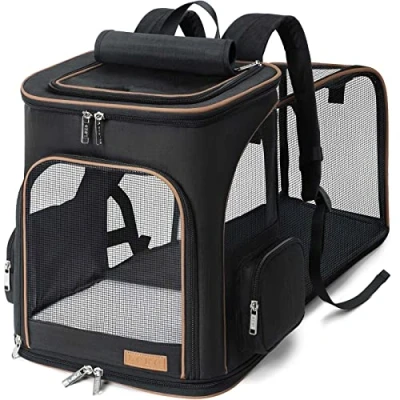 Image de Lekesky Sac à dos, extensible, pour chat et chien de jusqu’à 5 kg, pliable, avec laisse sécurité intérieure 2 tapis animaux compagnie, noir