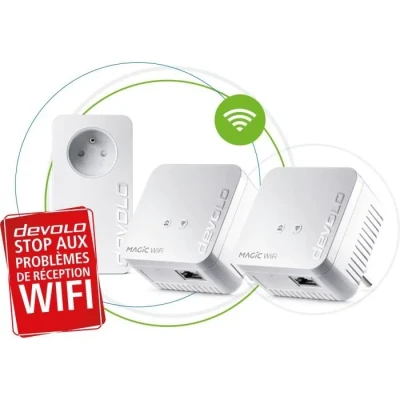 Image de devolo Magic 1 Wifi 4 (n) Mini Multiroom Kit : 3x Adaptateurs CPL WiFi, prise Gigogne (1200 Mbits, Ports Fast Ethernet), idéal télétravail et streaming, française