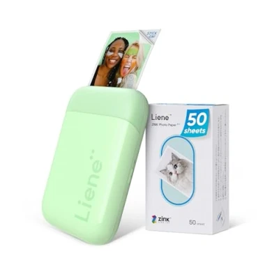 Image de Liene Imprimante Photo Portable, 2 x 3&#039;&#039; Portable Mini Instantanée avec 50 Zink Papiers Photos Adhésifs, Bluetooth 5.0, Compatible iOS/Android, pour iPhone (Vert)