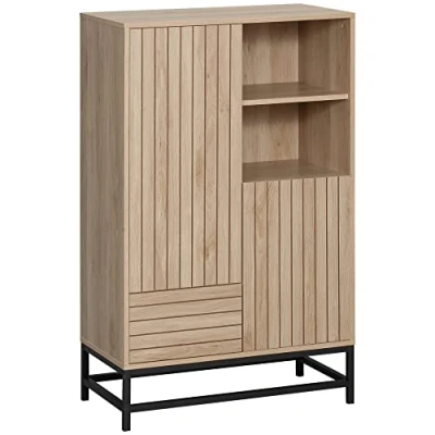 Image de HOMCOM Buffet Meuble de Rangement sur Pied Fer avec 2 placards 1 tiroir et niches Aspect Bois 75 x 40 120 cm