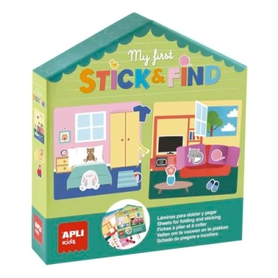 Image de APLI Kids 19712 My first Stick &amp; Find Activité manuelle sur le thème de la maison. Plie et colle les éléments en carton, Complète avec des stickers enfin Remplis fiches illustrées !