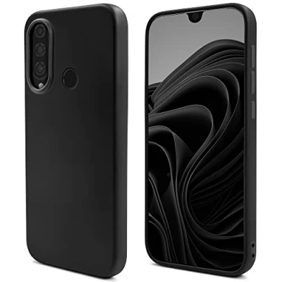 Image de Moozy Lifestyle. Coque conçue pour Huawei P30 Lite, noire en silicone liquide avec finition mate et doublure microfibre douce. Neuf