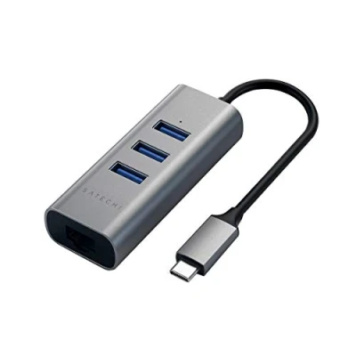 Image de Satechi Type C 2 en 1 Hub USB 3.0 à 3 ports et Ethernet, gris spatial ST TC2N1USB31AM