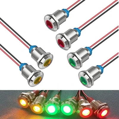 Image de GUUZI 6pcs 12V 24V 12mm LED Panneau Pilote Dash Avertissement Voyant Lampe Indicateur Ampoules Directionnelles (Rouge/Jaune/Vert)