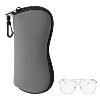 Image de kwmobile Étui à Lunettes en néoprène Housse de Soleil Vue Souple avec Fermeture éclair et Clip Mousqueton Gris