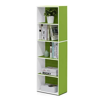 Image de Furinno 11055 Luder 5 Niveaux Bibliothèque Ouverte Réversible Couleur, Blanc/Vert, Bois dense, One Size