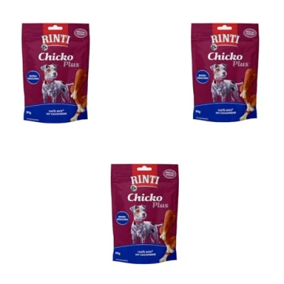 Image de Rinti Chicko Plus Cuisses de Canard Pack 6 x 80 g Préparé avec du Filet Poitrine Frais Séché à l&#039;air doucement Refermable sans soja et farines animales