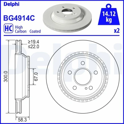 Image de DELPHI BG4914C Disque de frein 300 22 5 ventilé revêtu à haute teneur en carbone sans roulement roue, bague ABS
