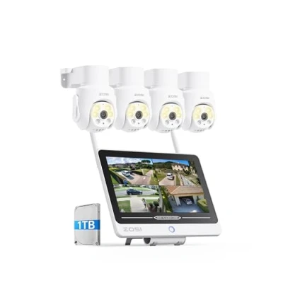 Image de ZOSI 5MP Kit Caméra de Surveillance WiFi6 avec 12 Moniteur, NVR 8CH en 8MP 1TB HDD Intégré, IP Extérieure Pan et Tilt Vue à 360, Détection Suivi Personne, Audio Bidirectionnel