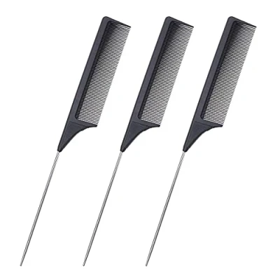 Image de Lot de 3 peignes queue rat En acier inoxydable fibre carbone Résistants à la chaleur Avec Noir