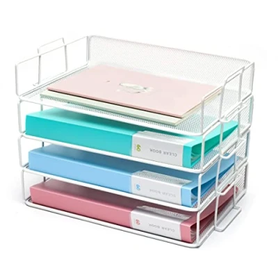 Image de Exerz Corbeilles à courrier 4 Pièces/Bannette de Bureau superposable Mailles métalliques/Organisateur Multifonctionnel/Support fichier pour Le Bureau, l&#039;école, l&#039;étude Blanc