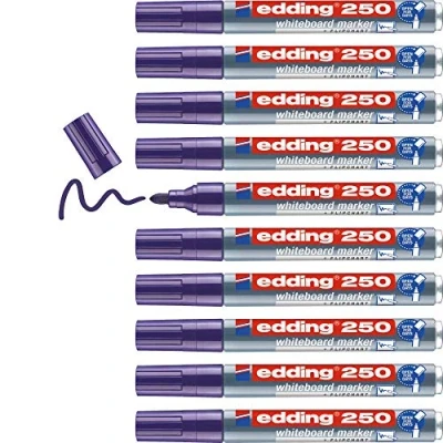 Image de edding 250 Marqueur pour tableaux blancs violet 10 stylos pointe ronde 1,5 3 mm feutre effaçable blanc, magnétique, mémo et chevalet de conférence sketchnotes
