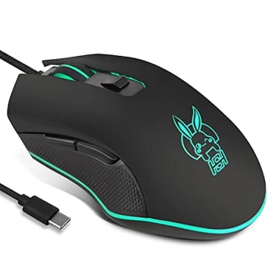 Image de IULONEE Souris Gamer Filaire RVB Silencieux USB Gaming Ergonomique de Type C 2400 DPI 6 Boutons Programmables 4 Prise Vue pour PC Portable Mouse Ordinateur Bureau Mac Noir