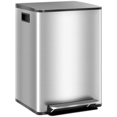 Image de HOMCOM poubelle de cuisine 2 x 20L à pédale compartiments, en acier inoxydable avec couvercle fermeture douce, seaux amovibles, 41,8L 36,7l 58H cm argenté