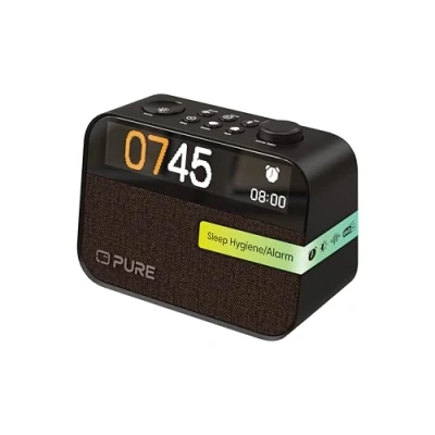 Image de Pure Moment Réveil de Chevet et Bureau (Radio Numérique Dab+/FM, Bluetooth, Machine à Bruit Blanc, Aide au Sommeil, Lumière Réveil, Veilleuse, Affichage Réglable) Noir