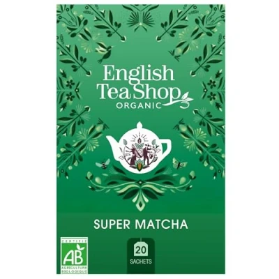 Image de English Tea Shop thé Vert matcha Bio Mélange de vert, japonais supérieur et maté Boite 20 sachets plats faciles à infuser