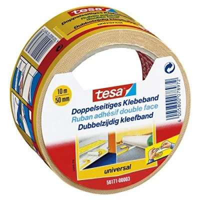 Image de tesa Ruban Adhésif Double Face Universel Polyvalent pour la Fixation de Tapis, les Travaux Manuels et Décoration Intérieure 10 m x 50 mm
