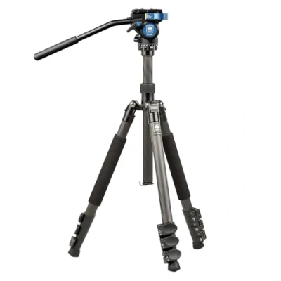 Image de SIRUI ET 1204 Trépied de Voyage Professionnel en Fibre Carbone avec tête vidéo Fluide VA 5, Colonne Convertible, Flip Locks, Plaque QR, 4 Sections, Max 1400 mm, Charge utile 3 kg