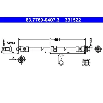 Image de ATE 83.7769 0407.3 Flexible De Frein 401 M10x1 FORD: Transit Connect V408 Van