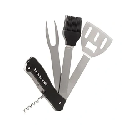Image de InnovaGoods® Ensemble d&#039;ustensiles pour barbecue 5 en 1 BBKit, tout ce dont vous avez besoin cuisiner au barbecue, avec une fourchette, des pinces, spatule, un couteau et brosse.