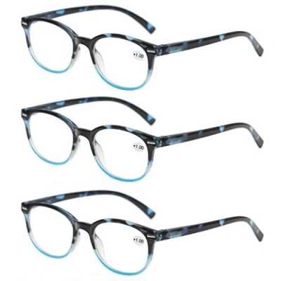 Image de MODFANS Lot de 3 Lunettes Lecture 1.75 Femme,Lunettes Loupe Monture Legere Branches a Ressort,Lunettes Vue Ronde Paires Bleu