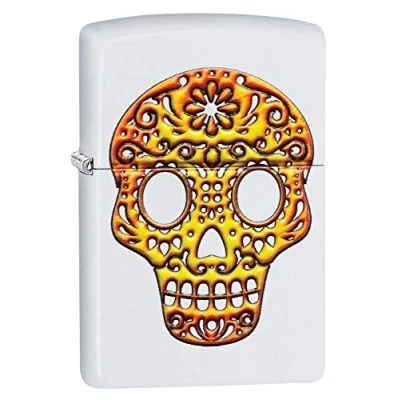Image de Zippo Sugar Skull, Texture Print White Matte Essence Briquet Coupe Vent, Rechargeable, dans Une boîte Cadeau de Haute qualité